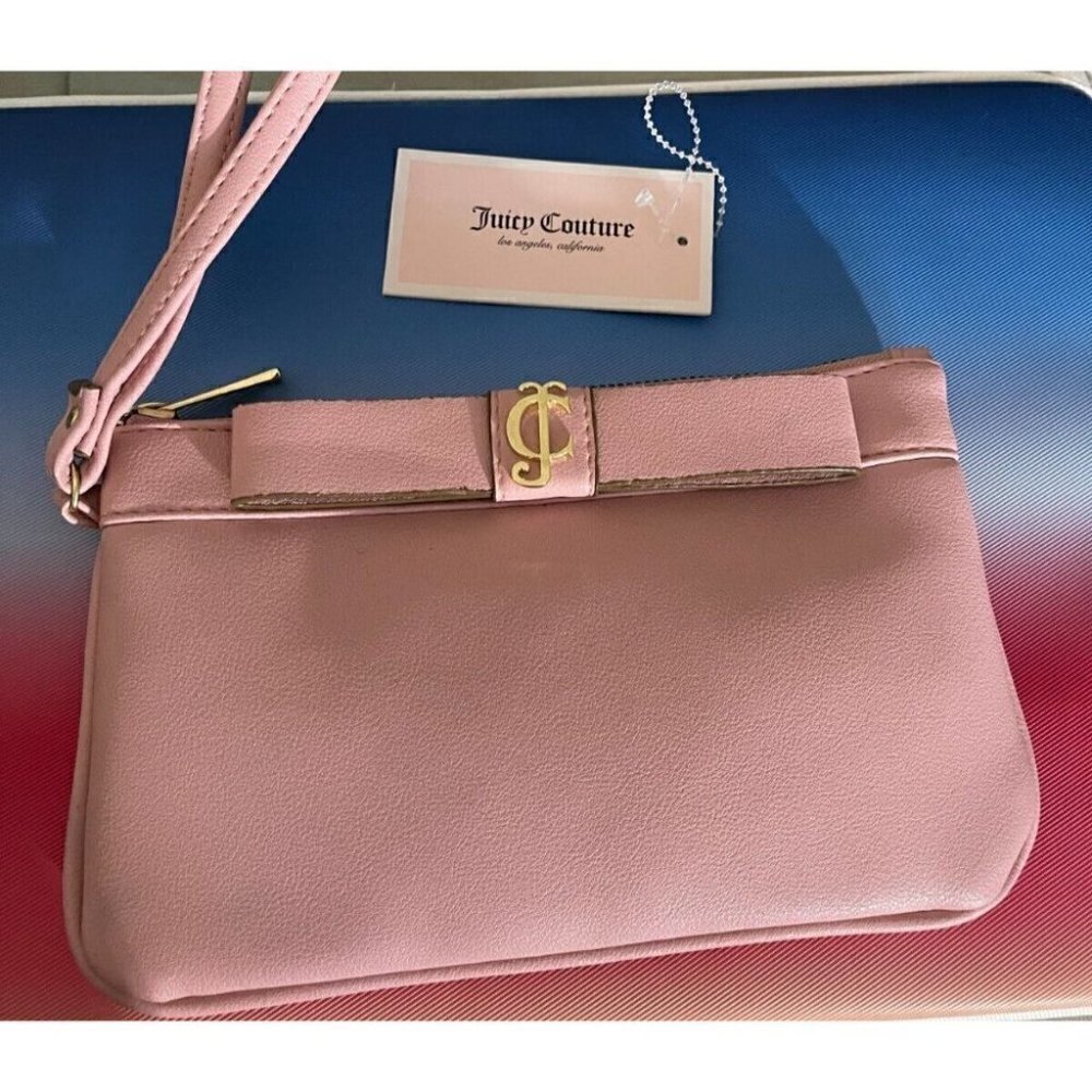 Juicy Couture Pink Blush‎ Faux Leather Peek A Bow Logo WristletHandbag